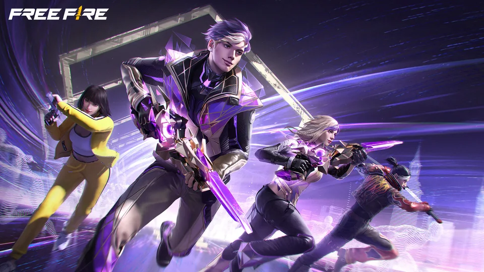 Free Fire characters moving through a battle scene