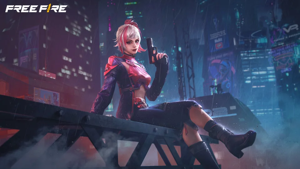 Official Free Fire character artwork in a city