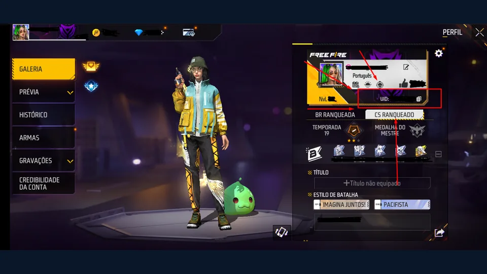 Garena support screenshot showing the Free Fire profile and player ID