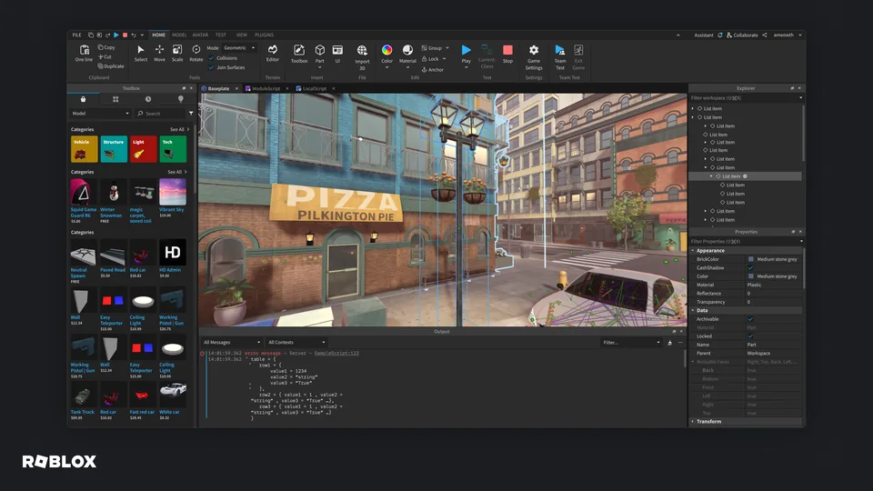 Roblox Studio editor with a game project